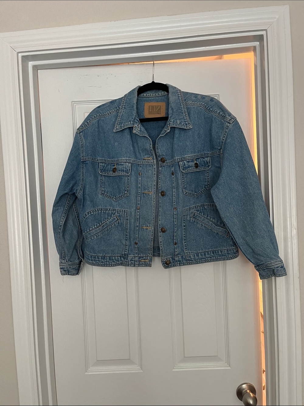 Vintage LIZ Light Blue Denim Jacket with Button Front (minus shoulder pads)